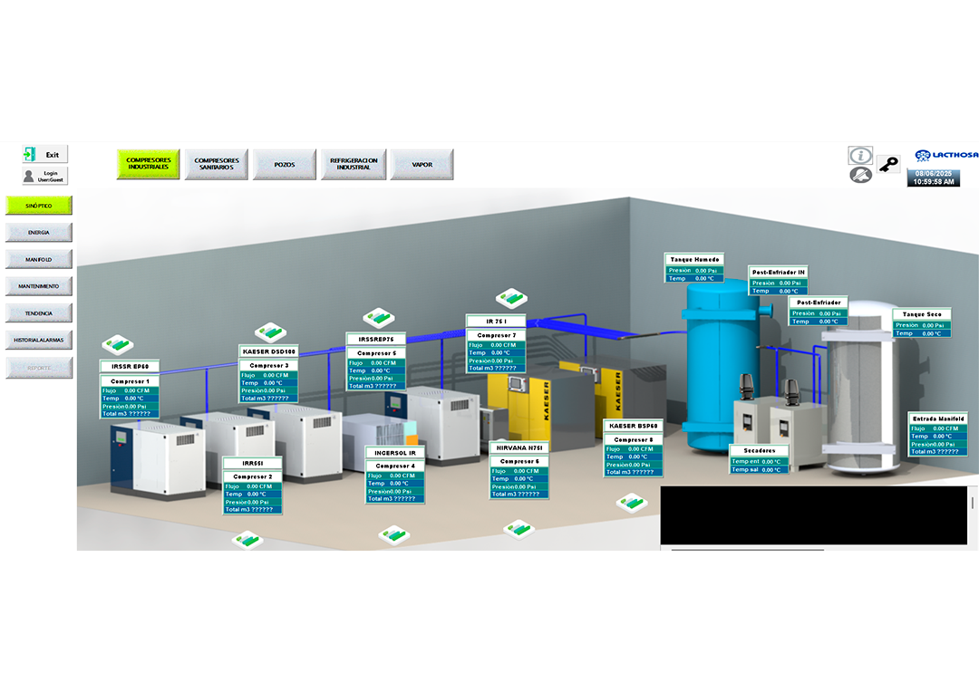 Monitoreo de flujo de aire de compresores.
