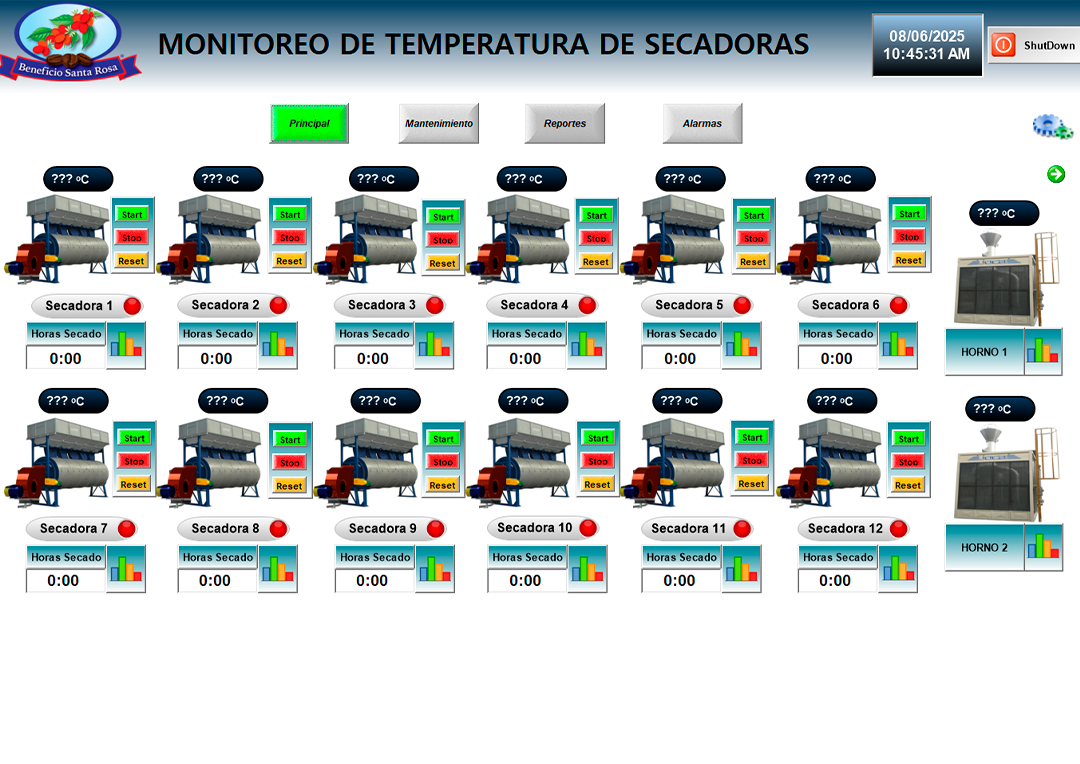 Monitoreo de Temperaturas de Secadoras Horizontales y Verticales